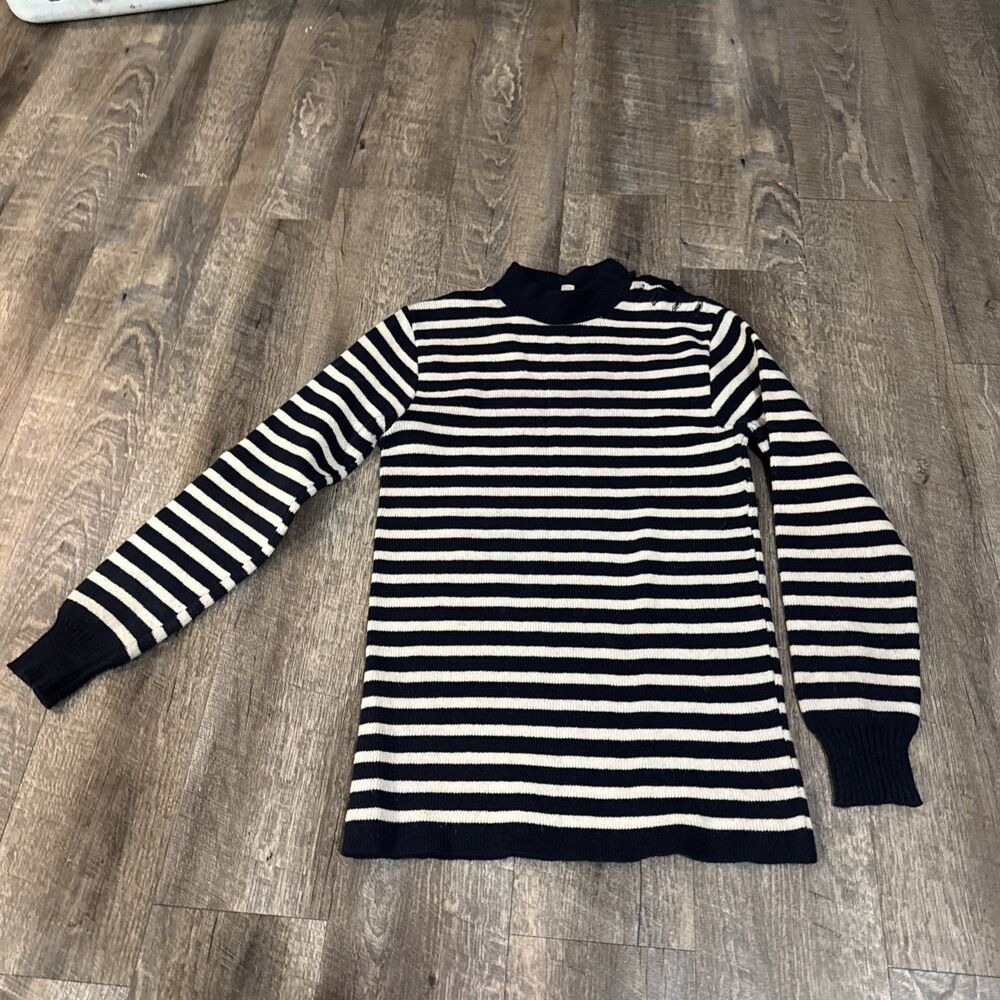 VTG French tricots TB Navy Striped Sailor Sweater Wool Blend Shoulder Anchor